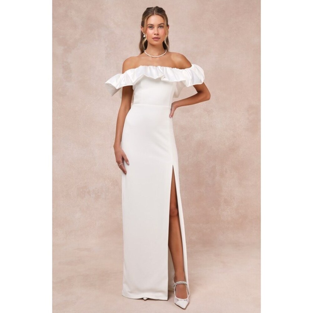 Lulus Sincerely Passionate White Ruffled Off-the-shoulder Maxi Dress - Size L